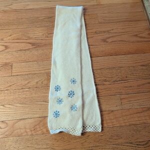 Vintage White Angora Scarf Light Blue Snowflake Sequined Embroidered Winter